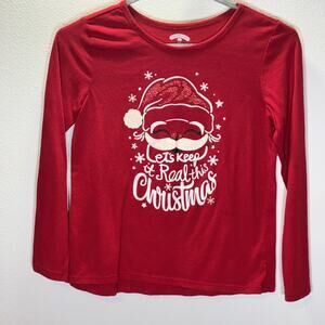 Holiday Time Girls Red Santa Shirt L 10-12 Let’s Keep It Real Christmas Tee
